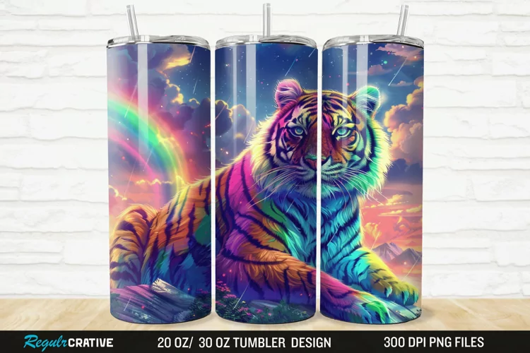 3D Colorful Tiger Rainbows Landscape 20/30oz Skinny Tumbler