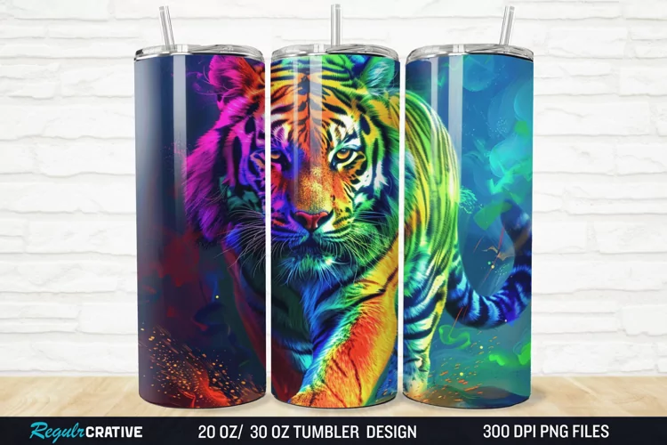 3D Colorful Tiger Rainbows Landscape 20/30oz Skinny Tumbler