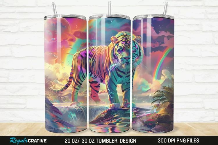 3D Colorful Tiger Rainbows Landscape 20/30oz Skinny Tumbler