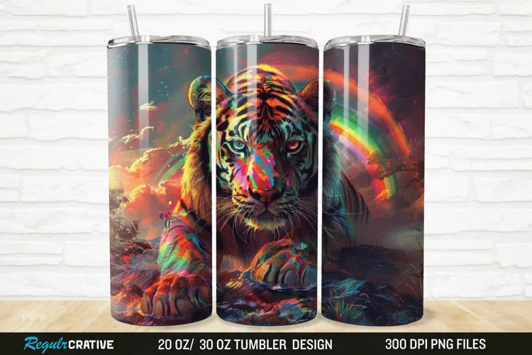3D Colorful Tiger Rainbows Landscape 20/30oz Skinny Tumbler