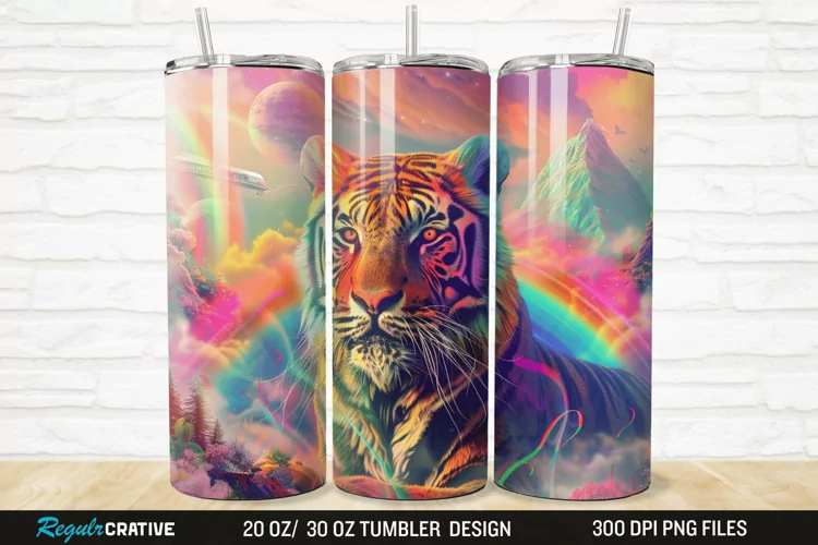 3D Colorful Tiger Rainbows Landscape 20/30oz Skinny Tumbler