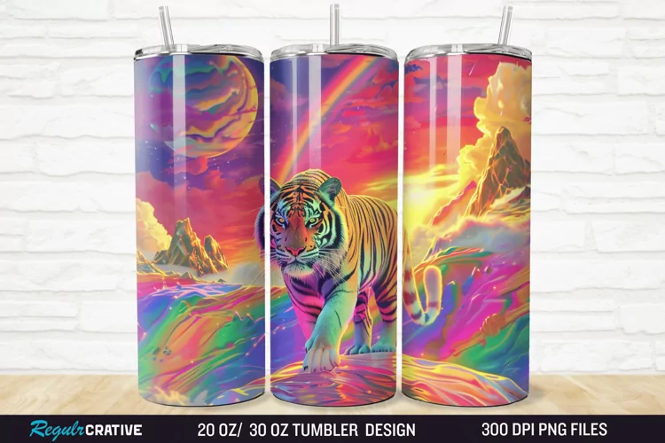 3D Colorful Tiger Rainbows Landscape 20/30oz Skinny Tumbler