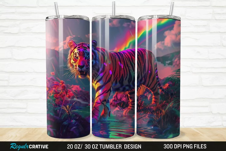 3D Colorful Tiger Rainbows Landscape 20/30oz Skinny Tumbler