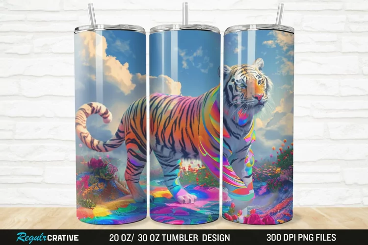 3D Colorful Tiger Rainbows Landscape 20/30oz Skinny Tumbler