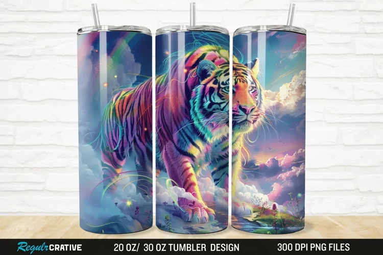 3D Colorful Tiger Rainbows Landscape 20/30oz Skinny Tumbler