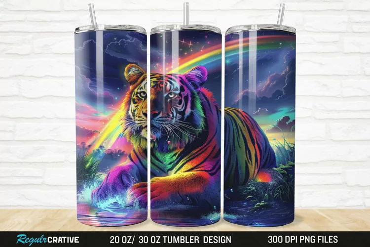 3D Colorful Tiger Rainbows Landscape 20/30oz Skinny Tumbler