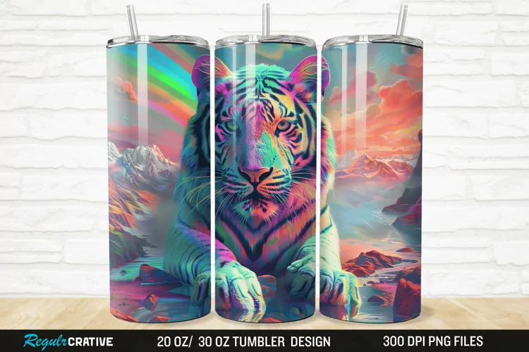 3D Colorful Tiger Rainbows Landscape 20/30oz Skinny Tumbler