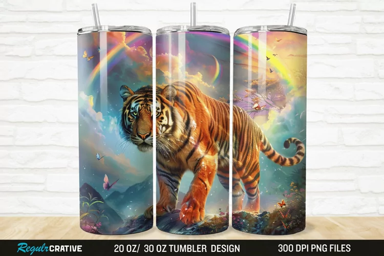 3D Colorful Tiger Rainbows Landscape 20/30oz Skinny Tumbler