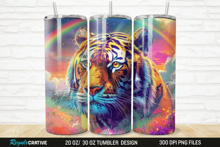 3D Colorful Tiger Rainbows Landscape 20/30oz Skinny Tumbler
