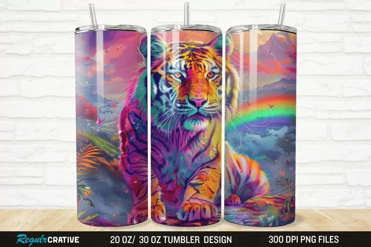 3D Colorful Tiger Rainbows Landscape 20/30oz Skinny Tumbler