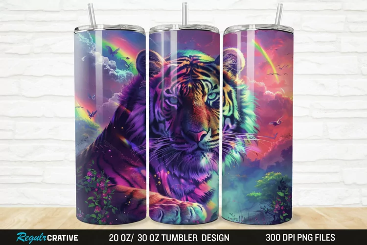 3D Colorful Tiger Rainbows Landscape 20/30oz Skinny Tumbler
