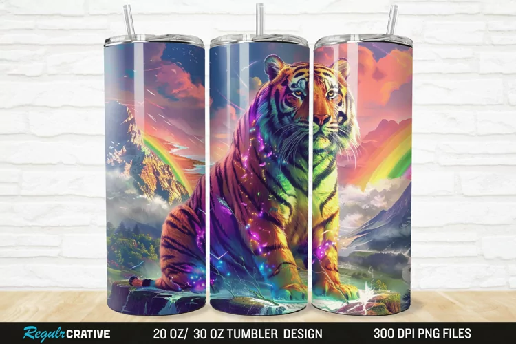 3D Colorful Tiger Rainbows Landscape 20/30oz Skinny Tumbler