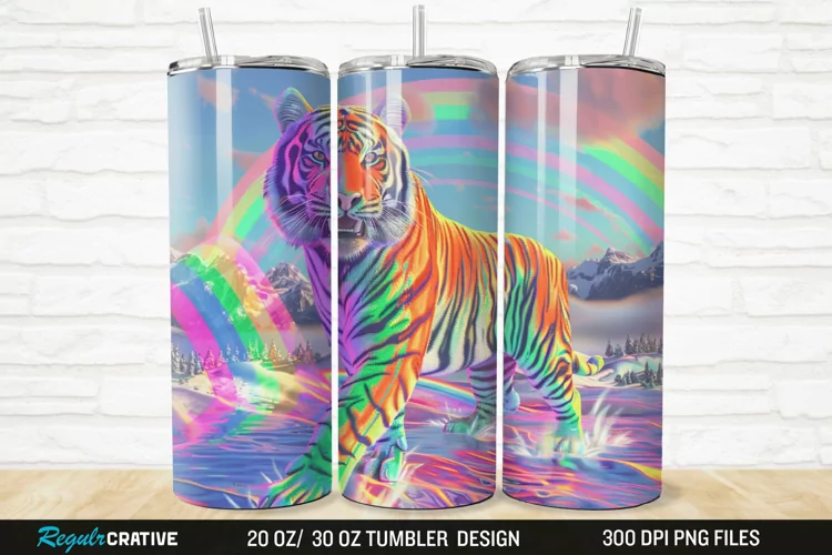 3D Colorful Tiger Rainbows Landscape 20/30oz Skinny Tumbler