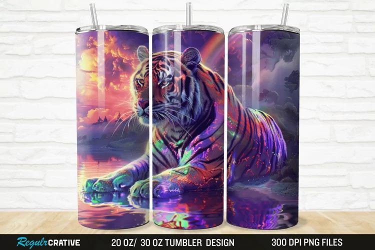 3D Colorful Tiger Rainbows Landscape 20/30oz Skinny Tumbler