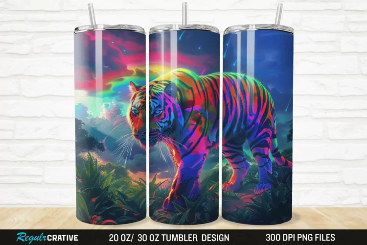 3D Colorful Tiger Rainbows Landscape 20/30oz Skinny Tumbler