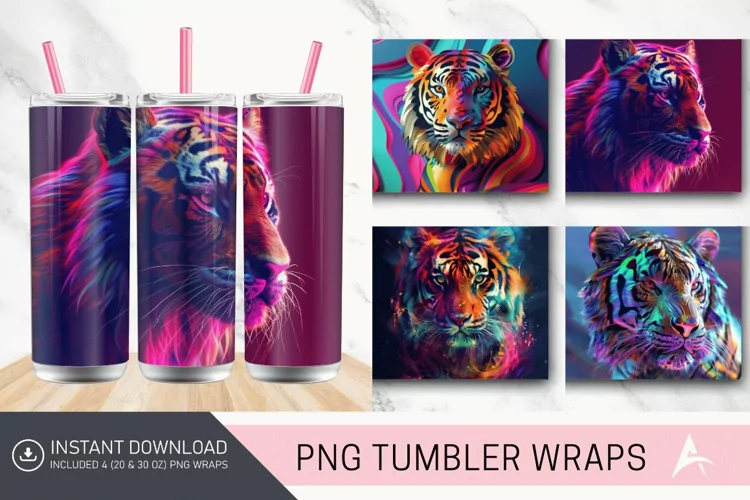 3D Colorful Tiger Tumbler Wrap