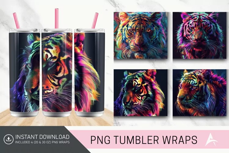 3D Colorful Tiger Tumbler Wrap