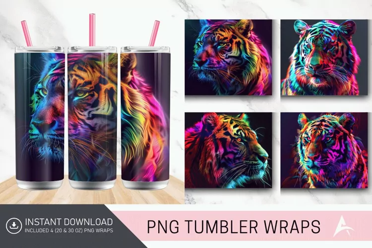3D Colorful Tiger Tumbler Wrap