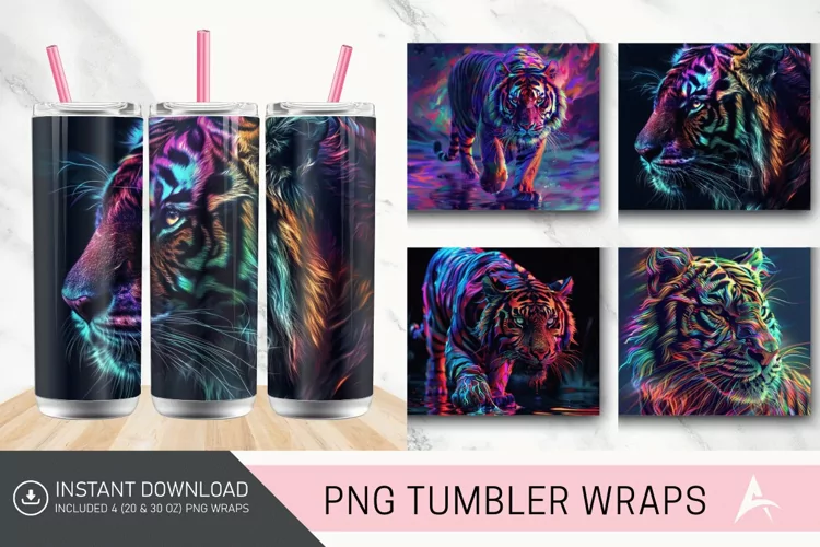 3D Colorful Tiger Tumbler Wrap