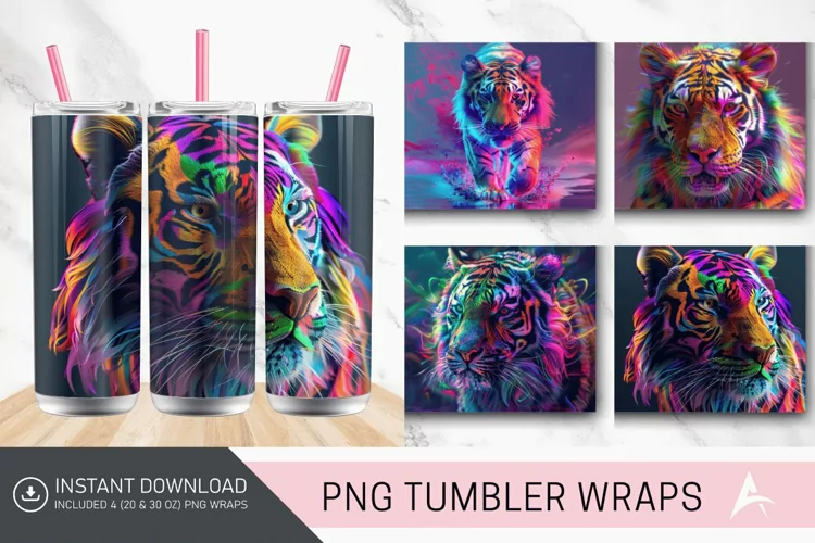 3D Colorful Tiger Tumbler Wrap
