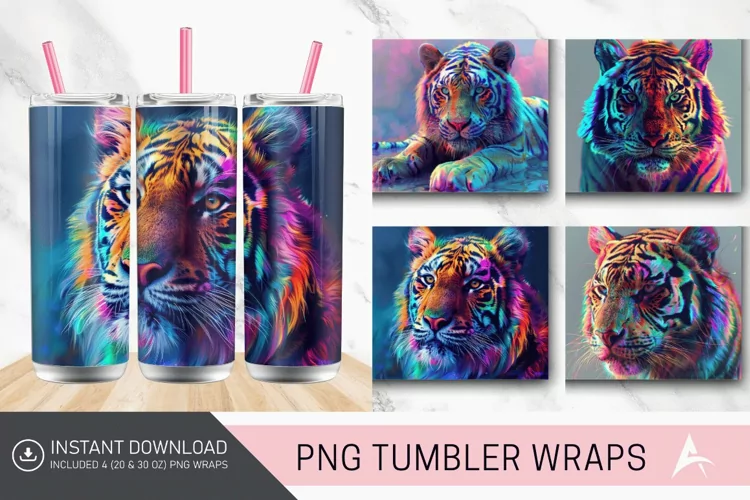 3D Colorful Tiger Tumbler Wrap