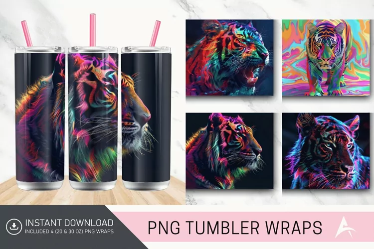 3D Colorful Tiger Tumbler Wrap