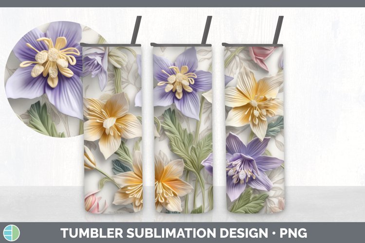 3D Columbine Flowers Tumbler | Sublimation 20 oz Skinny Tumb
