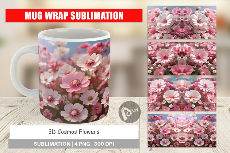Mug Wrap Design 3D Cosmos Flowers