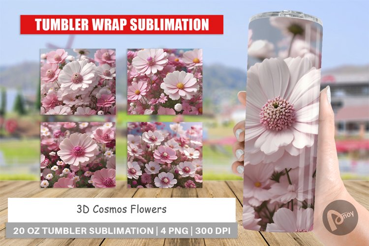 Tumbler Sublimation Wrap 3D Cosmos Flowers