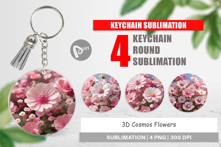 Keychain 3D Cosmos Flowers