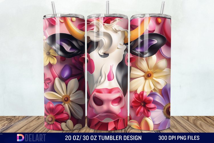 3D Cow Flower Tumbler Wrap example image 1