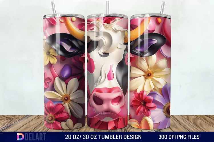 3D Cow Flower Tumbler Wrap