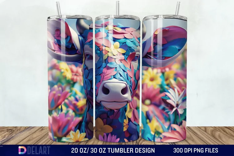 3D Cow Flower Tumbler Wrap