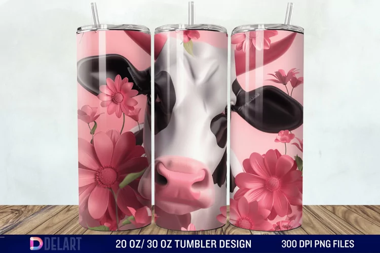 3D Cow Flower Tumbler Wrap