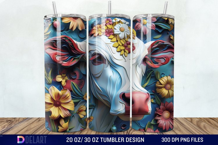 3D Cow Flower Tumbler Wrap example image 1