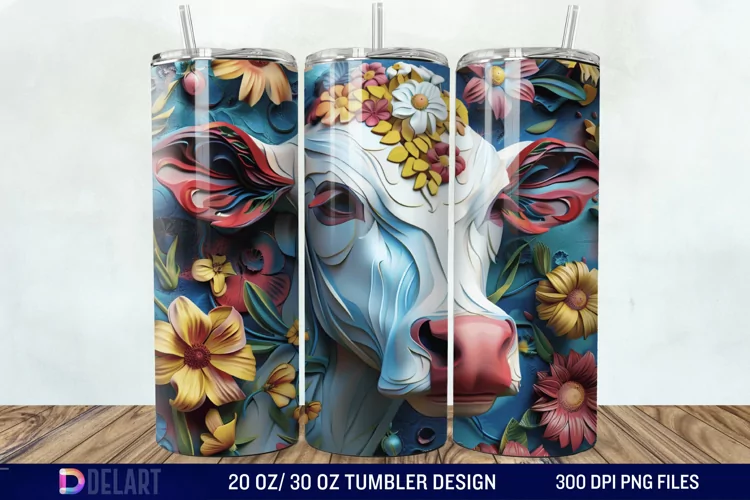 3D Cow Flower Tumbler Wrap
