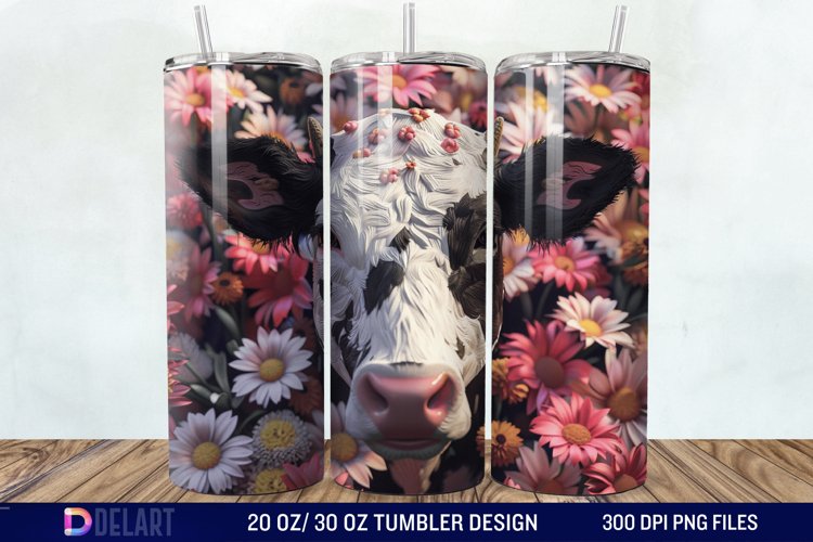 3D Cow Flower Tumbler Wrap