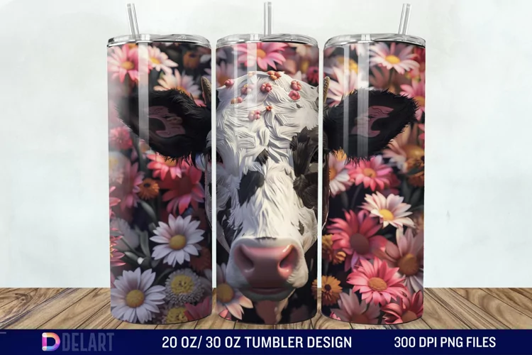 3D Cow Flower Tumbler Wrap