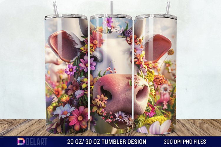 3D Cow Flower Tumbler Wrap