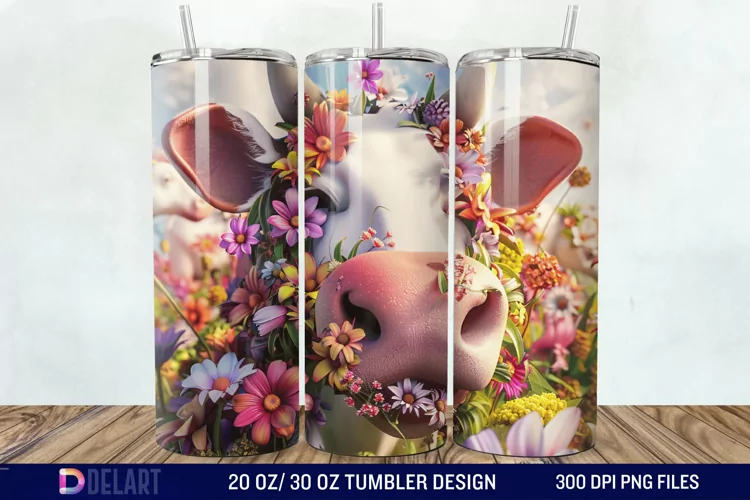3D Cow Flower Tumbler Wrap