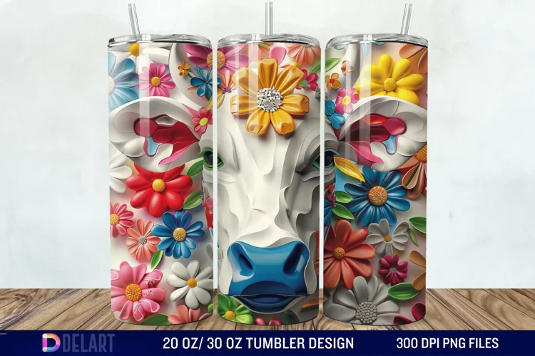 3D Cow Flower Tumbler Wrap