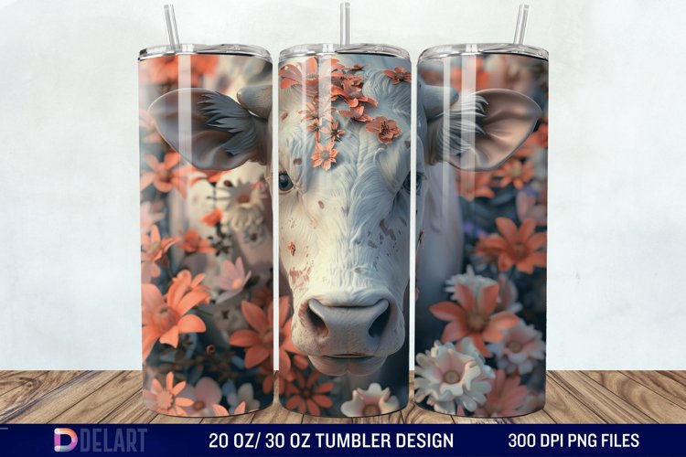 3D Cow Flower Tumbler Wrap example image 1