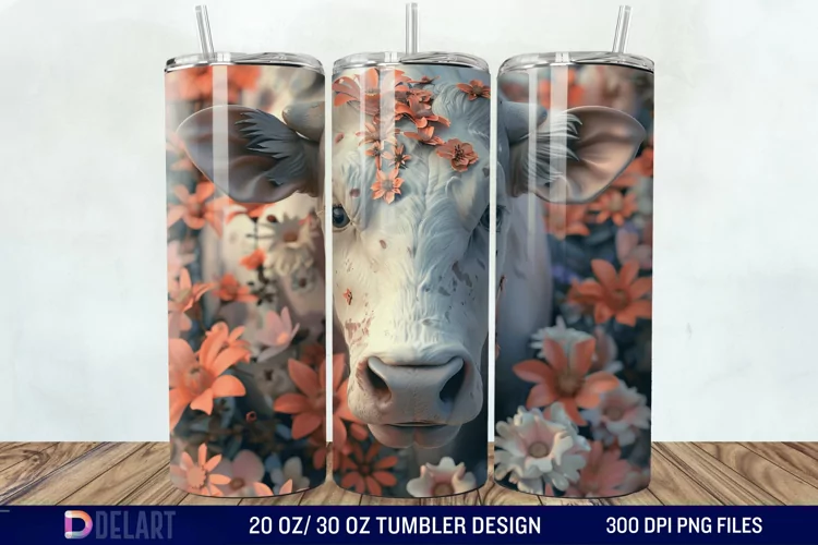 3D Cow Flower Tumbler Wrap