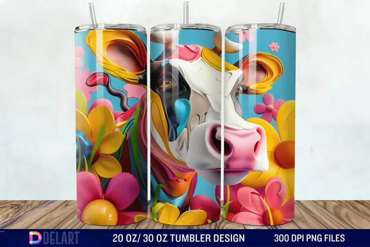 3D Cow Flower Tumbler Wrap
