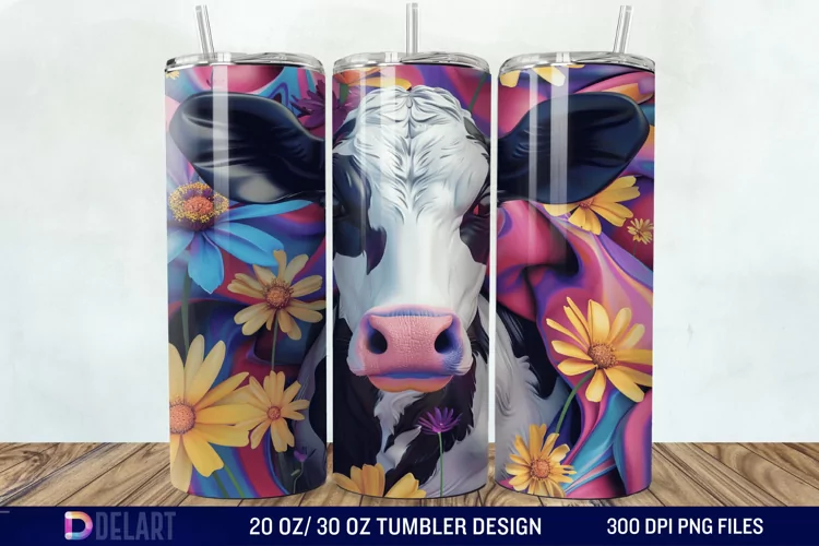 3D Cow Flower Tumbler Wrap