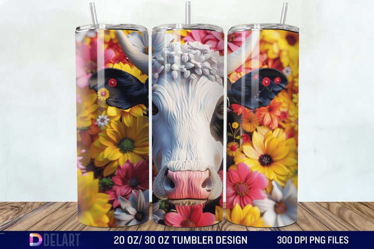 3D Cow Flower Tumbler Wrap example image 1