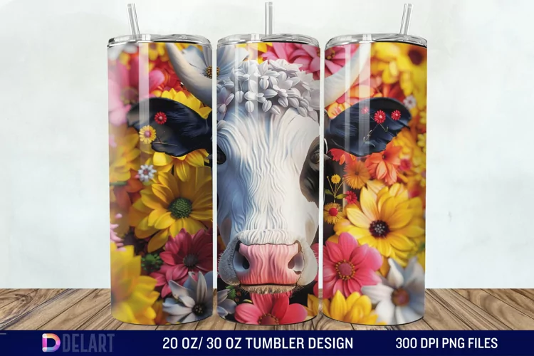 3D Cow Flower Tumbler Wrap