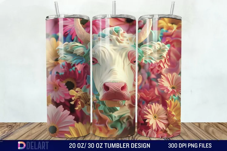 3D Cow Flower Tumbler Wrap