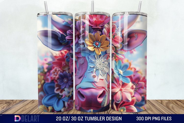 3D Cow Flower Tumbler Wrap example image 1