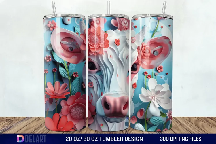3D Cow Flower Tumbler Wrap